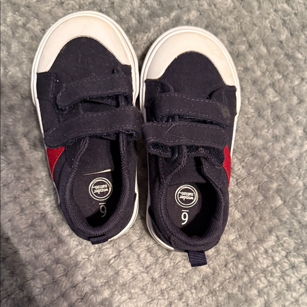 Kids Navy and Red Velcro Sneakers